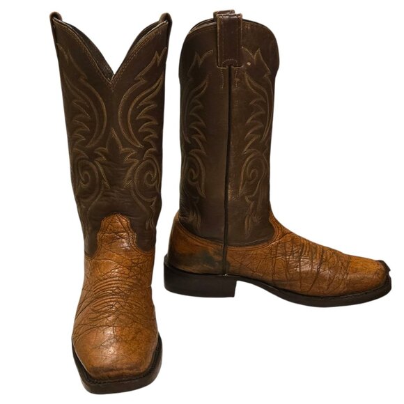 Langstons Cowboy Boots Mens 9 D Two Tone Brown Leather Country Western Wear VTG - Picture 12 of 16